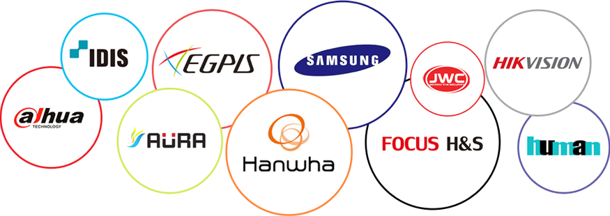 Dahua Technology, IDIS, AURA, Hanwha Techwin, Samsung, 제이더블유씨네트웍스, FOCUS H&S, HIKVISION, Human